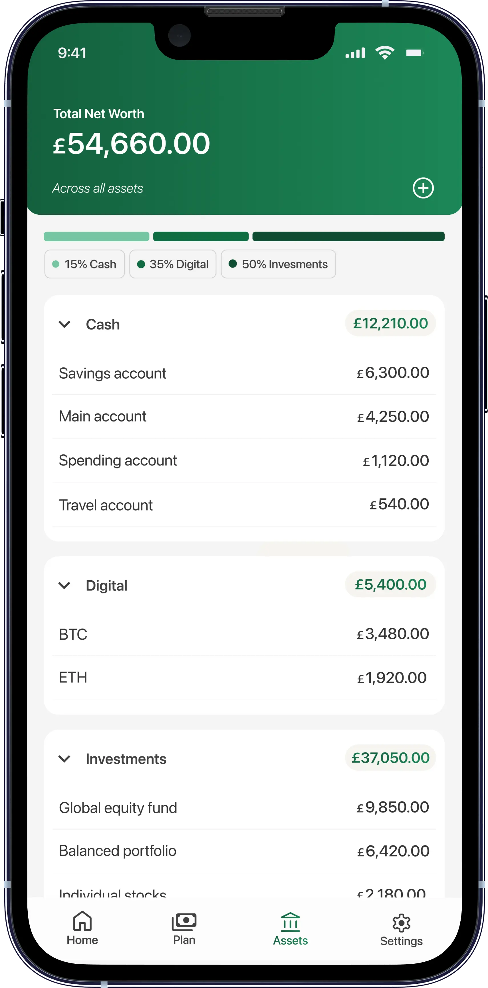 Assets Screen - Net worth tracking